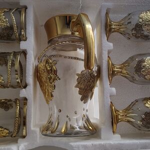 Antique Gold and Clear Glass Dinnerware Set
